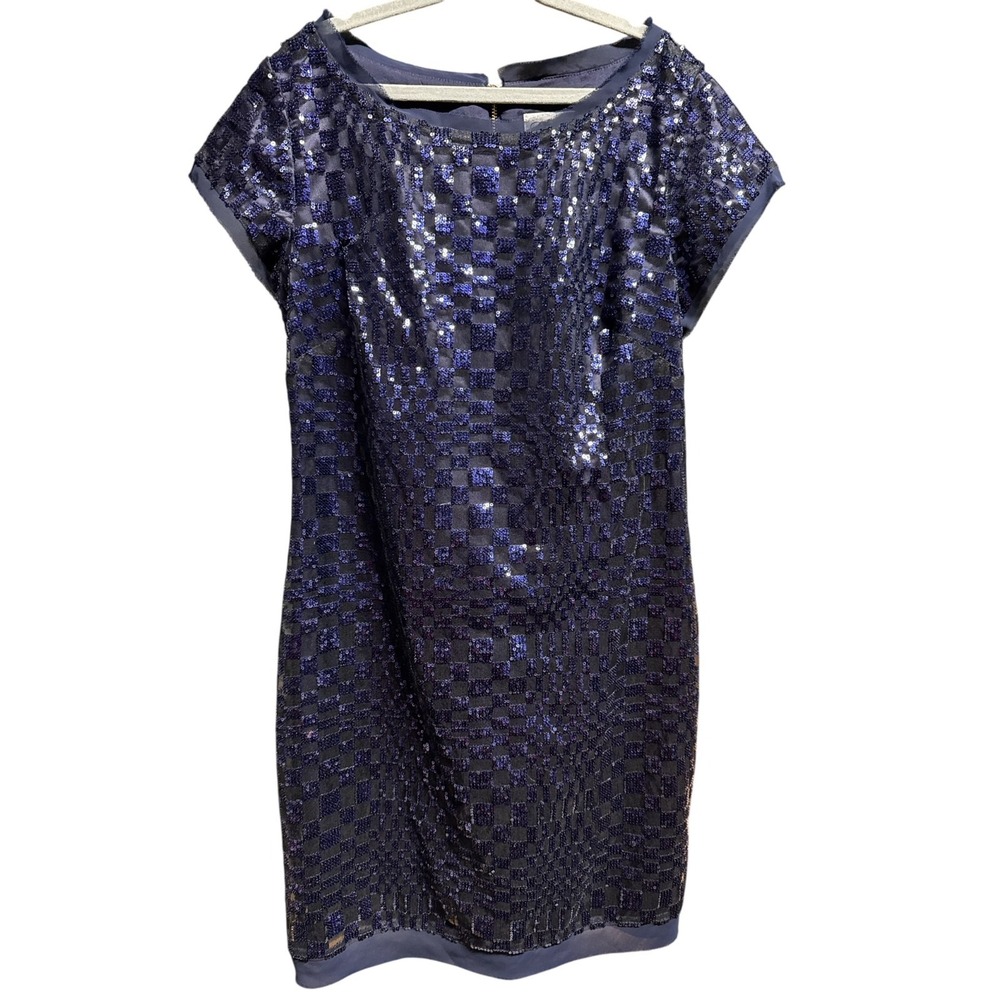 Eliza J Navy Sequin Glam Minidress Abstract Checkerboard Party Dress Size 10 NWT